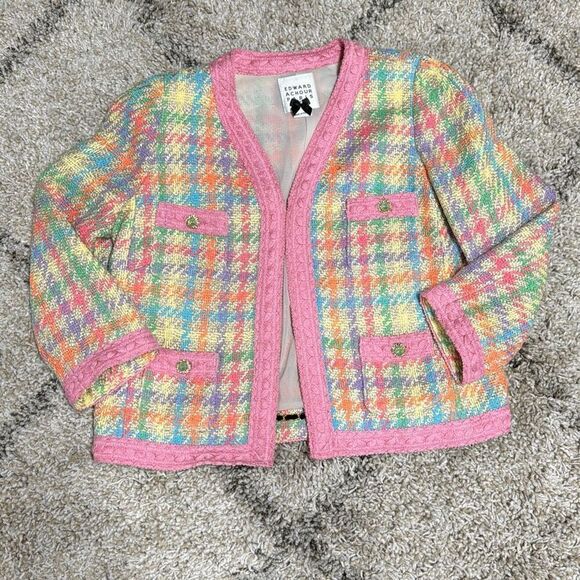 Edward Achour Paris Women’s Pink Multi Checkered Blazer Jacket Size 42 NEW - Picture 6 of 10